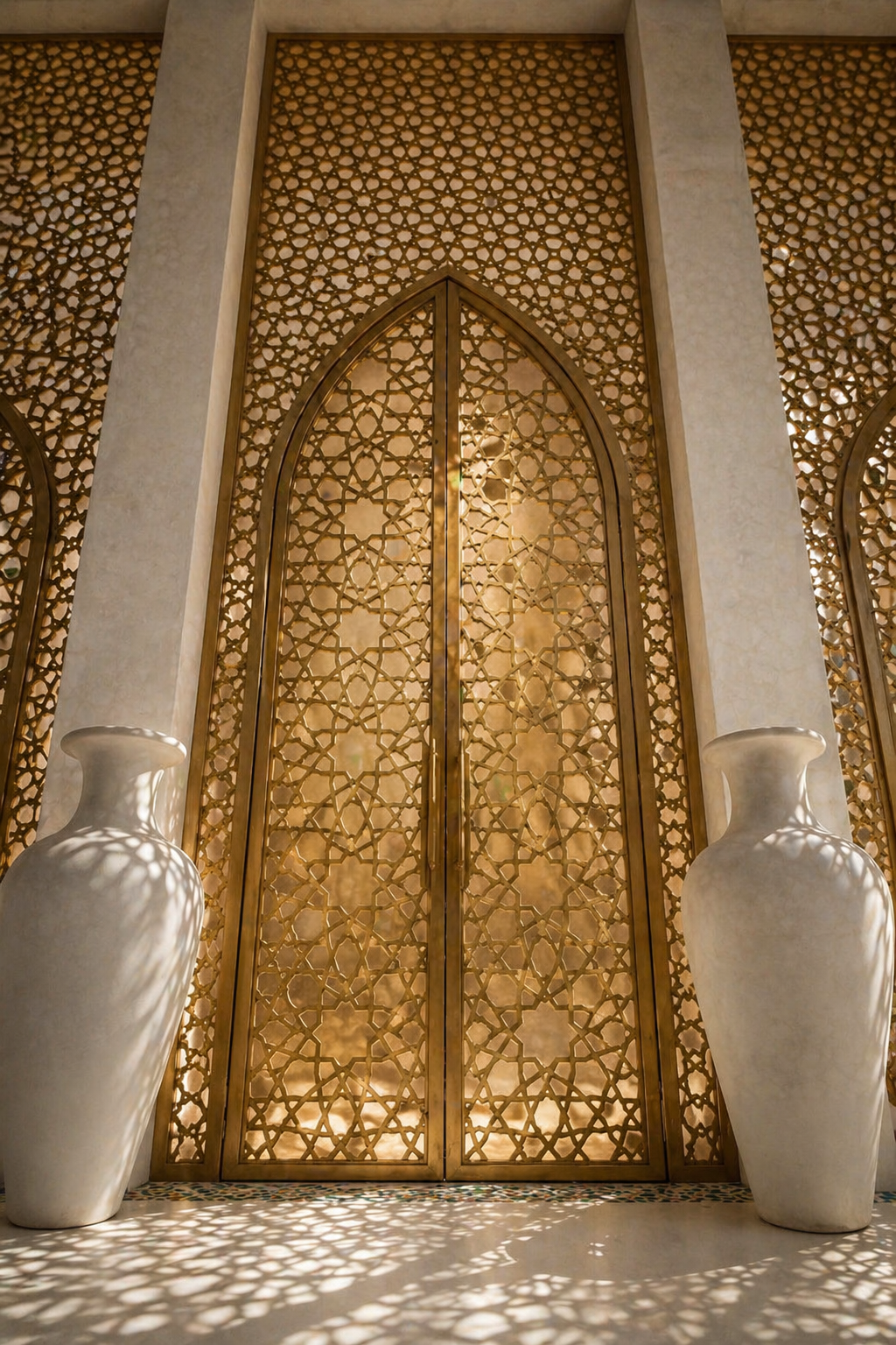 Ornate gold lattice tea house doors